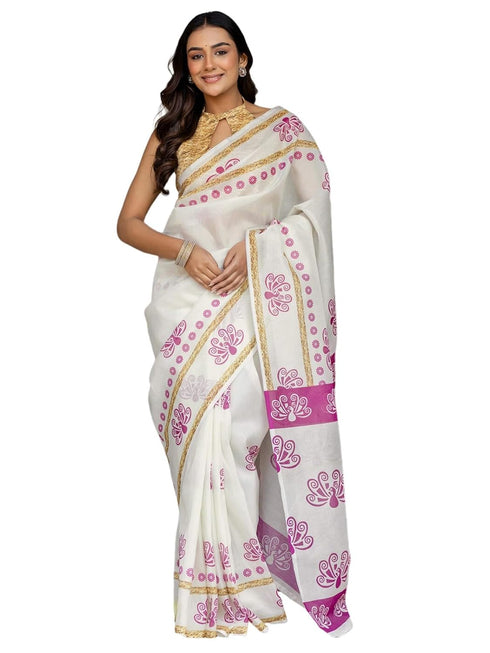 Vasthrlay Shimmer Printed Unstitched Light Green Saree
