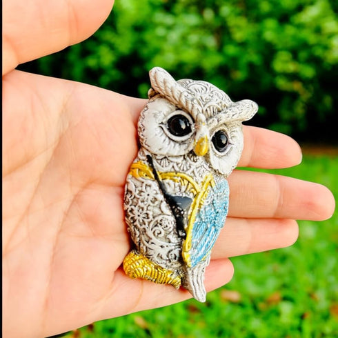 Owl Fridge Magnet for Good Luck Aesthetic Resin Owl Art Figurine Showpiece