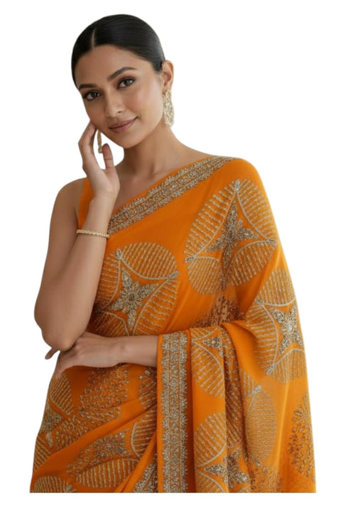 Vasthrlay Georgette Traditional Az Ys Pehenva Brown Rr Ethnic Wear