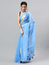 Vasthrlay Blue Womens Ready To Wear One Minute Linen Fabric Saree