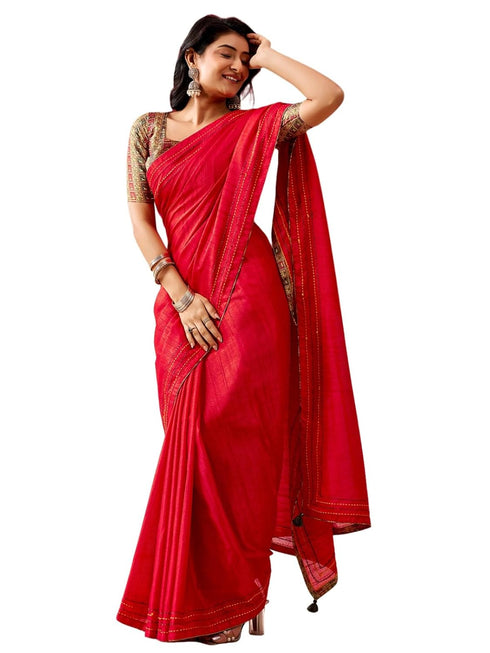 Vasthrlay Embroidery Peach Saree
