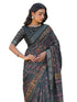 Vasthrlay Womens Printed Dark Grey Saree With Unstitched Blouse Piece