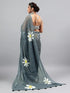 Vasthrlay Grey Linen Floral Printed Saree With Solid Unstitched Linen Blouse Piece