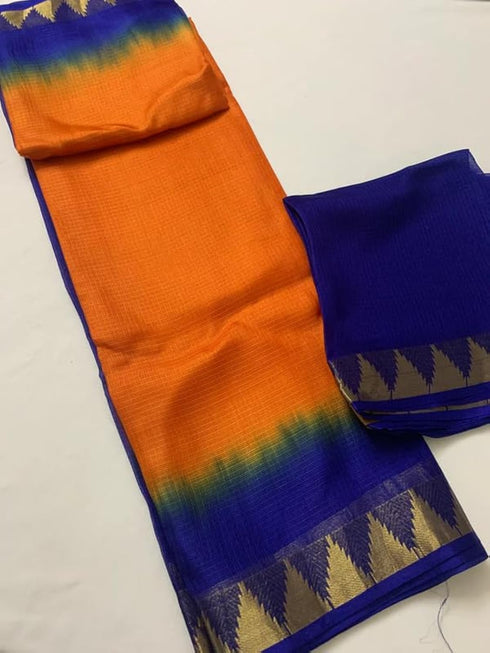 Vasthrlay Nr Handloom Bhagalpuri Running Green Orange
