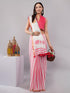 Vasthrlay Pink Chevron Printed Linen Saree With Unstitched Blouse