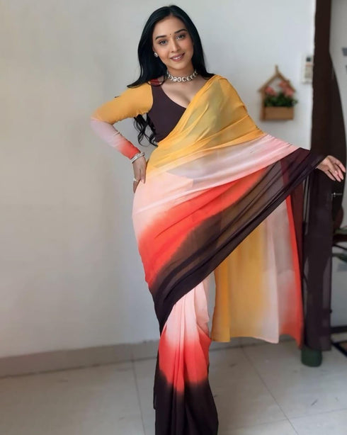 Vasthrlay Pink Georgette Printed Unstitched Saree