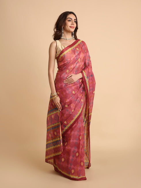Vasthrlay Cotton Printed Blue Saree