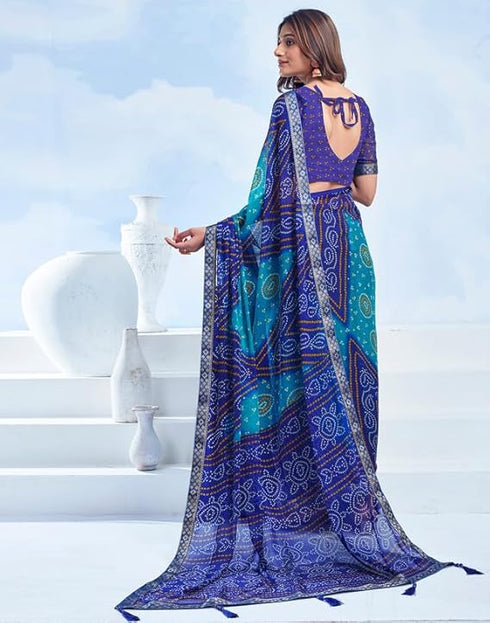 Vasthrlay Bandhani Printed Chiffon Orange Saree
