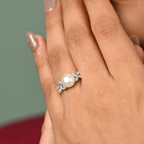 Clara 925 Sterling Silver Real Pearl Pendant Ring