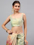 Vasthrlay Pastel Pink Heavy Zari Woven Silk Ethnic Saree With Green Blouse