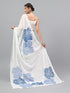 Vasthrlay White Floral Printed Georgette Saree With White Solid Georgette Unstitched Blouse