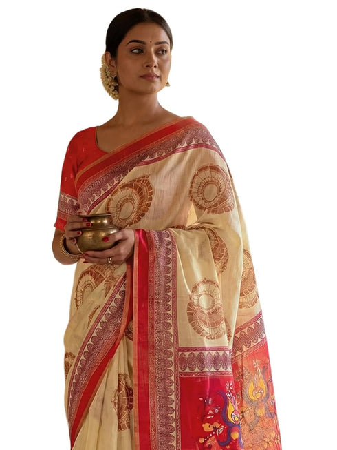 Vasthrlay Printed White Saree