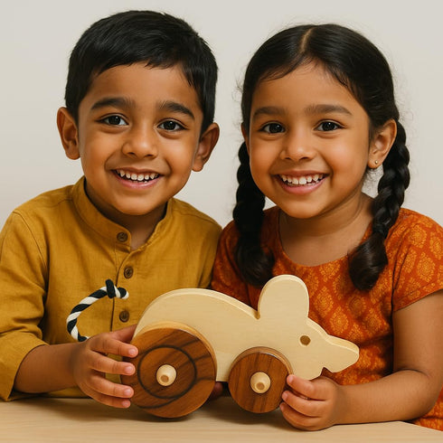 Wooden Mouse Pull-Along Toy for Toddlers | Natural Solid Wood Toy