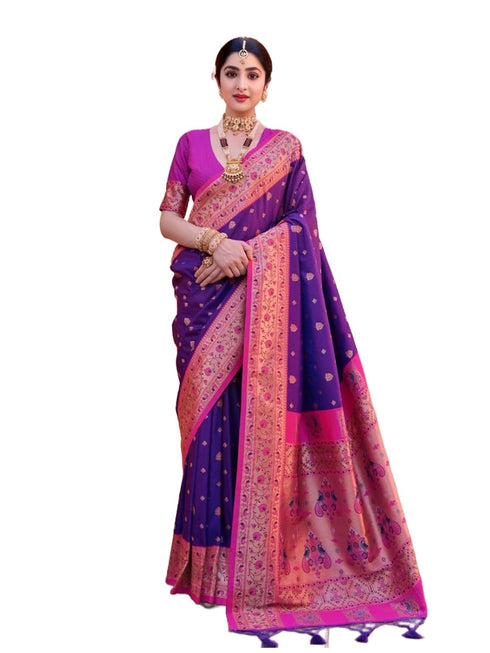 Vasthrlay Women's Paithani Unstitched Blouse Saree