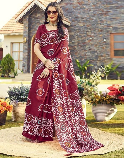 Vasthrlay Womens Printed Unstitched Beige Saree