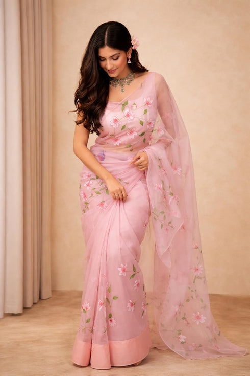 Vasthrlay Organza Painted Saree