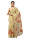 Vasthrlay Beige Floral And Solid Design Polyester Saree With Unstitched Blouse Piece
