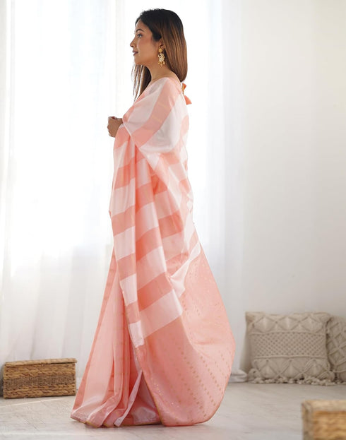 Vasthrlay Embroidery Scalloped Unstitched Off White Saree