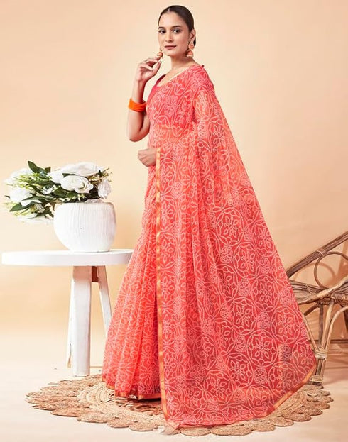 Vasthrlay Chiffon Bandhani Unstitched Peach Saree