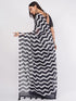 Vasthrlay Black Womens Printed Linen Saree With Unstitched Blouse Piece