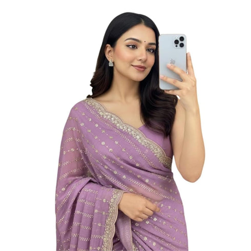 Vasthrlay Lavender Embroidery Saree