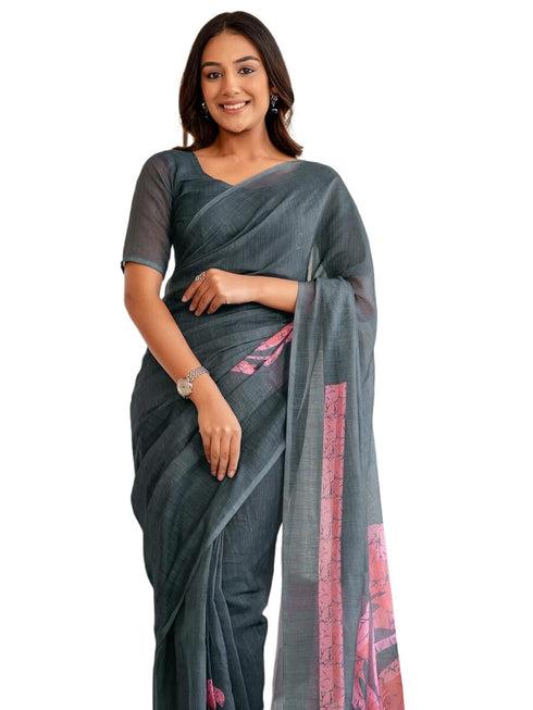 Vasthrlay Womens Printed Unstitched Dusty Pink Saree