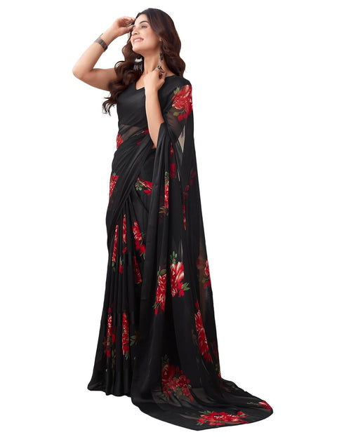 Vasthrlay Georgette Sequence Unstitched Black Saree