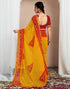 Vasthrlay Chiffon Bandhani Unstitched Yellow Saree