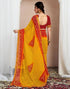 Vasthrlay Chiffon Bandhani Yellow & Red Saree With Unstitched Blouse Piece