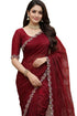 Vasthrlay Women's Maroon Chiffon Saree with Embellished Border | Lightweight Party Designer Saree