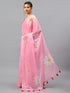 Vasthrlay Pastel Pink2 Sheer Floral Printed Art Chiffon Saree With Unstitched Blouse