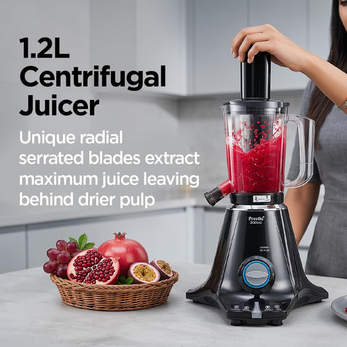 Preethi Zodiac MG-218 Mixer Grinder, 750 Watt, 5 Jars - 3 in 1 Insta Fresh Juicer Jar & Master Chef Food Processor Jar, Black/Light Grey