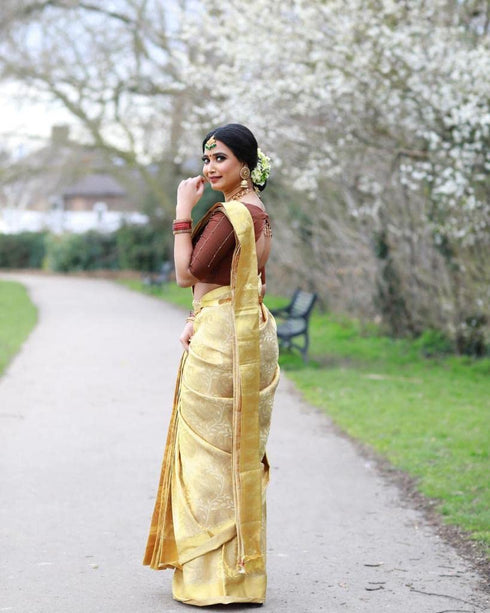 Vasthrlay Yellow Kanjivaram Saree