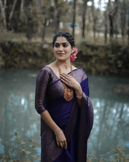 Vasthrlay Kanjivaram Nath Paithani Violet Pink Saree With Blouse Piece