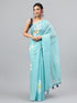 Vasthrlay Light Blue Linen Floral Printed Saree With Solid Unstitched Linen Blouse Piece