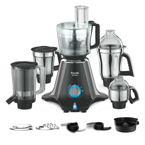 Preethi Zodiac MG-218 Mixer Grinder, 750 Watt, 5 Jars - 3 in 1 Insta Fresh Juicer Jar & Master Chef Food Processor Jar, Black/Light Grey