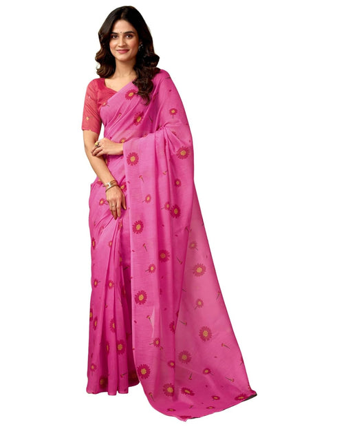 Vasthrlay Chanderi Printed Unstitched Blue Saree