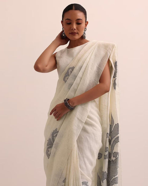 Vasthrlay Off White Cotton Motifs Traditional