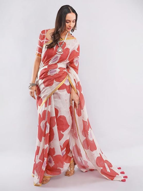Vasthrlay Maroon Womens Floral Printed Ombre Ready To Wear One Minute Faux Georgette Saree