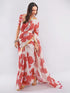 Vasthrlay Maroon Womens Floral Printed Ombre Ready To Wear One Minute Faux Georgette Saree