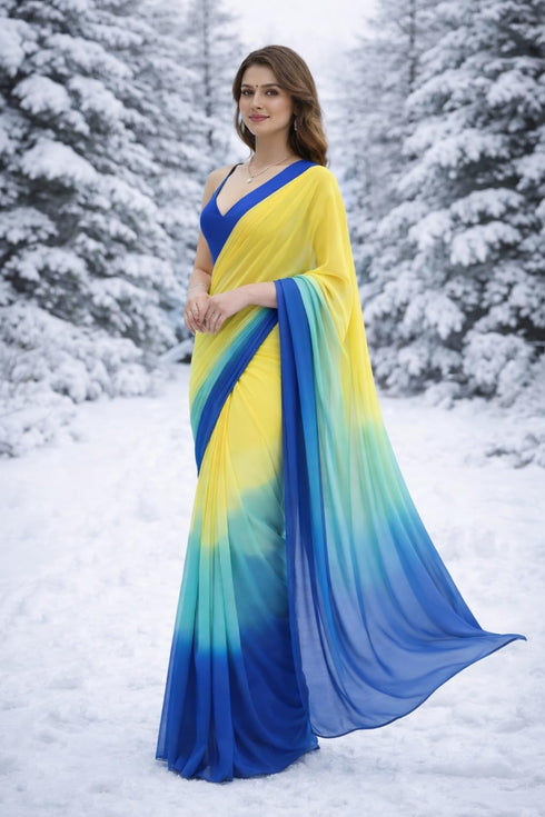 Vasthrlay Yellow Georgette Saree