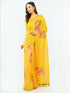 Vasthrlay Womens Yellow1 Daisy Floral Prints Linen Saree With Zari Border And Unstitched Blouse Piece