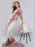 Vasthrlay Off White1 Floral Printed Gerogette Saree With Zari Pallu And Unstitched Blouse Piece