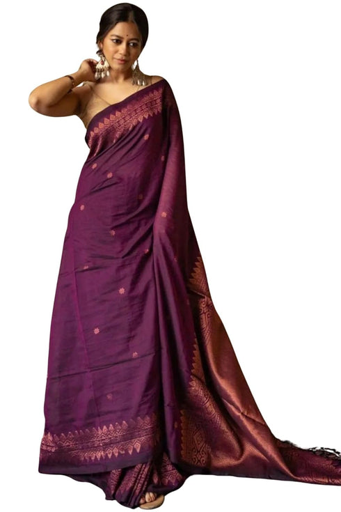 Vasthrlay Kanjivaram Cotton Lavender Ethnic Wear