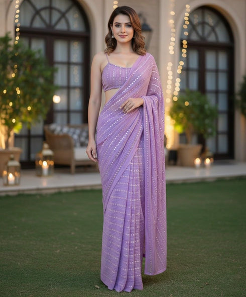Vasthrlay Yellow Georgette Unstitched Saree