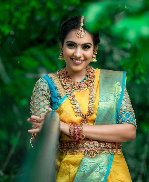 Vasthrlay Yellow Kanjivaram Saree