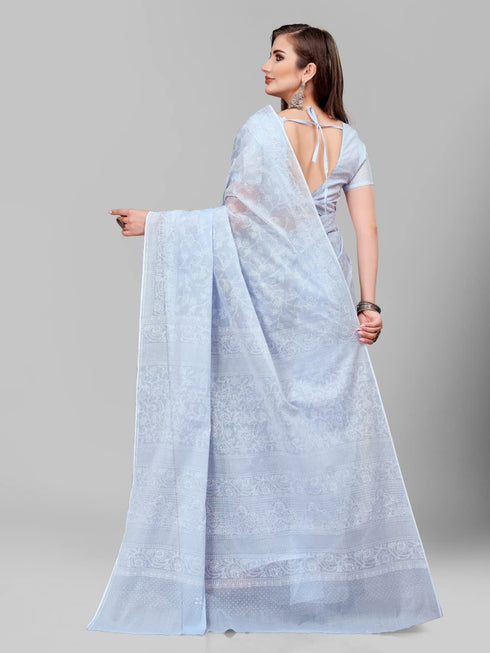 Vasthrlay Cotton Printed Mulmul Beige Saree
