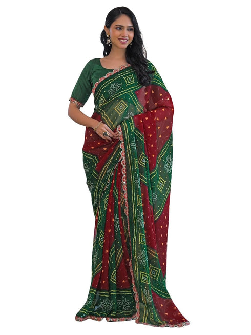 Vasthrlay Georgette Bandhani Orange Saree