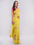 Vasthrlay Yellow Womens Violet Lavender Daisy Floral Prints Linen Saree With Zari Border And Unstitched Blouse Piece
