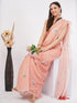 Vasthrlay Peach Womens Printed Linen Saree With Unstitched Blouse Piece